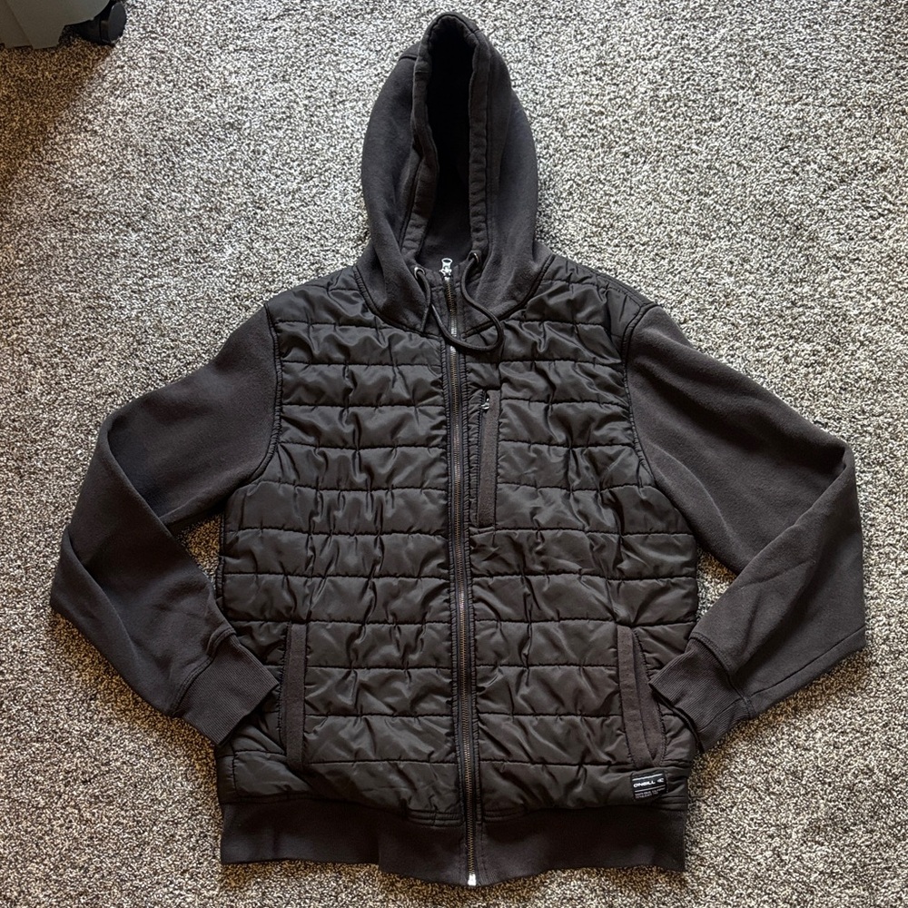Like NEW! O'Neill Men's Black Quilted Puffer Zippered Hooded Jacket- M